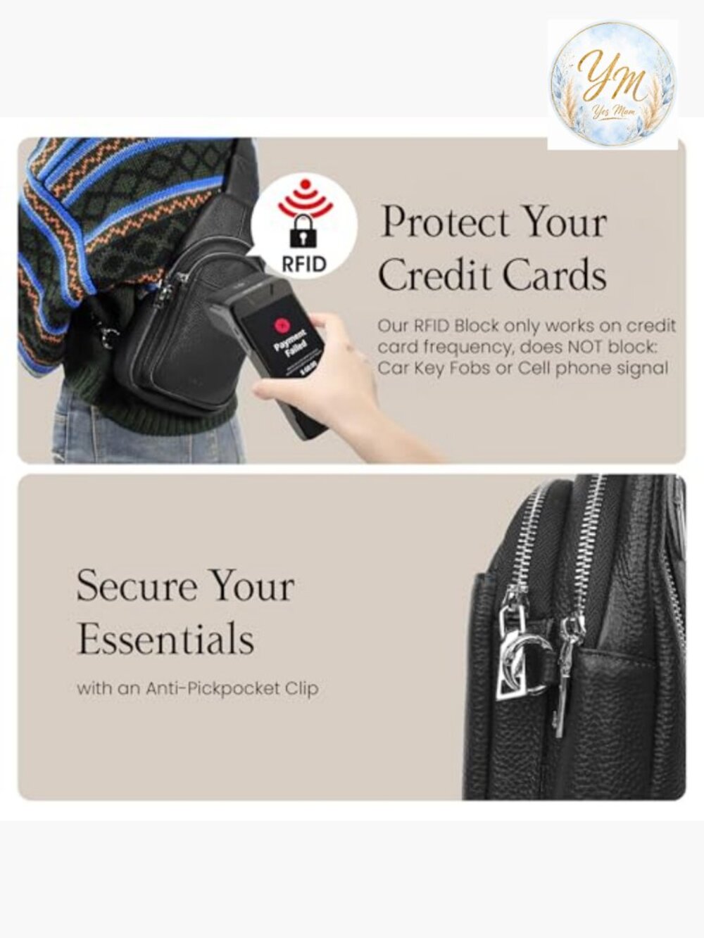Genuine Leather Anti-Theft Crossbody Sling Bag with RFID Slots - Picture 3 of 7